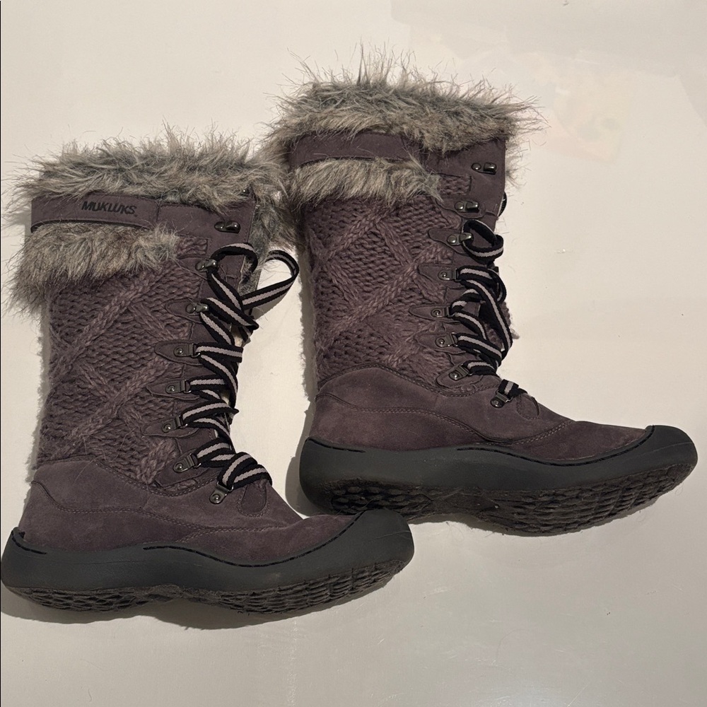 Muk Luks Women's Knit Fur-Trim Boots - Dark Gray